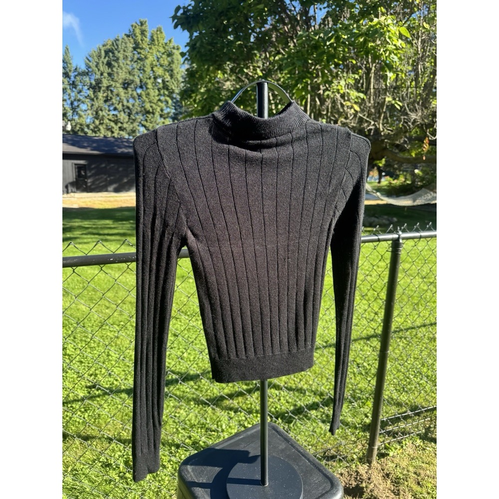 FOREVER 21 Ribbed Black Knit Mock Neck Pullover Sweater S